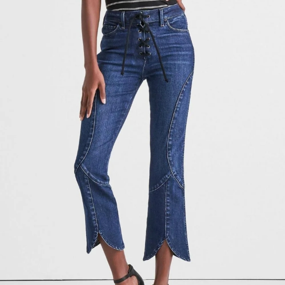 Lucky Brand ORTA Premium Lace Up Bridgette Crop Flare With Scallop Hem